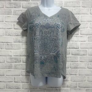 Style & Co Hamsa Gray V-Neck High Low Tee Medium